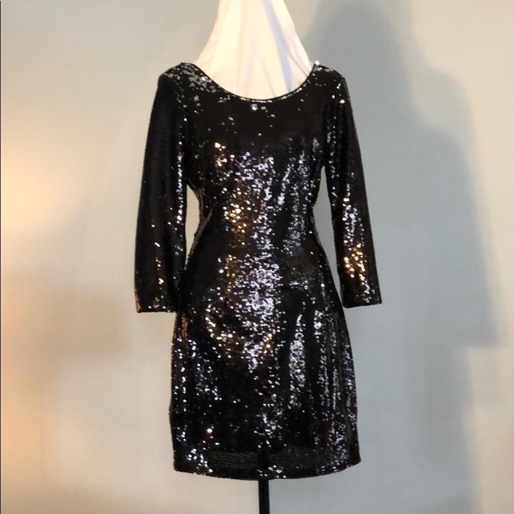 LuLus Happy Hour Black Sequin Dress Size M